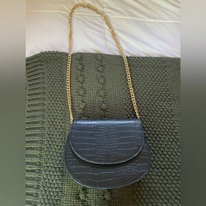 Express Black Faux Snakeskin Purse with Gold Chain